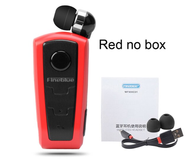 100% Original Fineblue F910 Wireless Bluetooth V4.0 Headset In-Ear Vibrating Alert Wear Clip Hands Free Earphone For Smartphones: Red no box