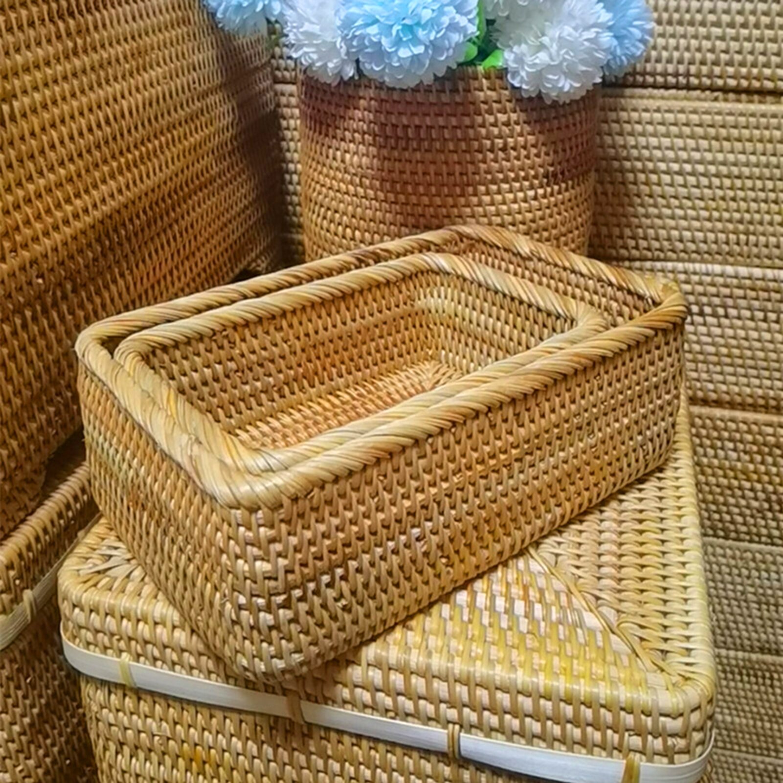 Panier de rangement en osier panier de rangement de bijoux rotin empilable articles divers clé magasine-cosmétiques organisateur boîte de rangement conteneur