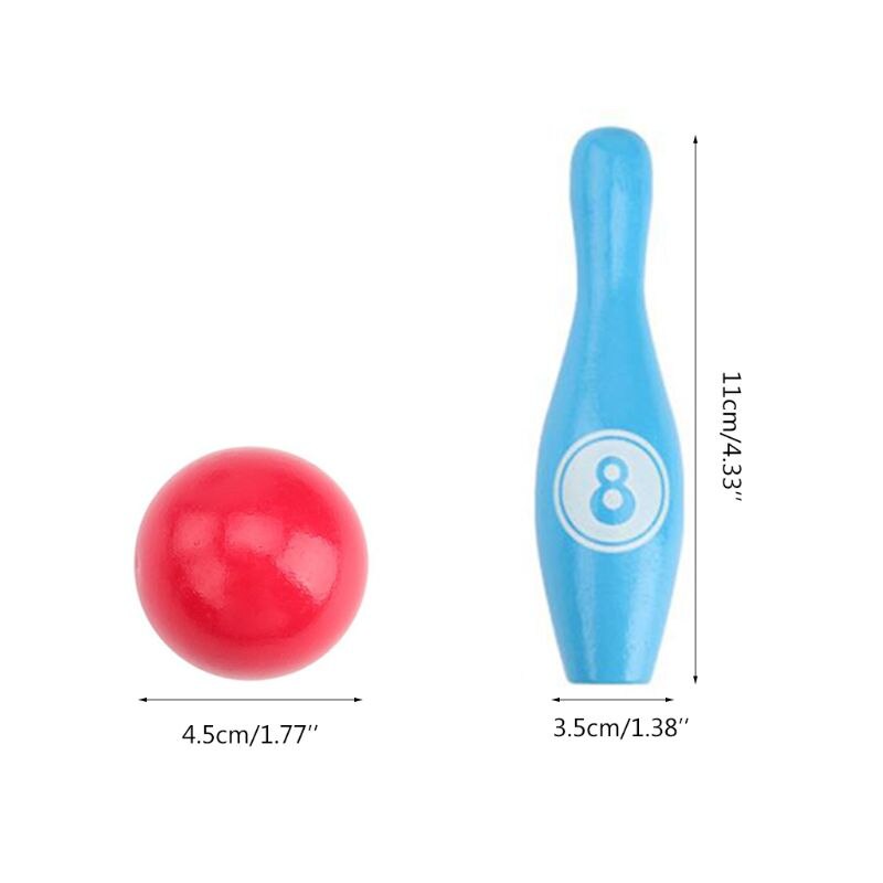 Juego de bolos de madera para niños, juego de bolos de 10 pines y 2 bolas, para interior, 12 unidades