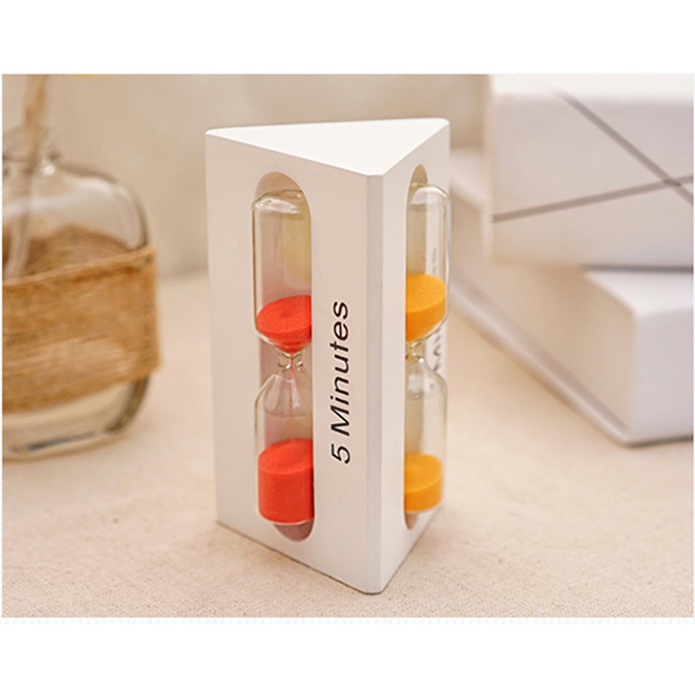 3/5/7 Minutes Desktop Craft Sand Timer Clock Exquisite Wooden Decoration Ornaments Home Hourglass Triangular Children: white