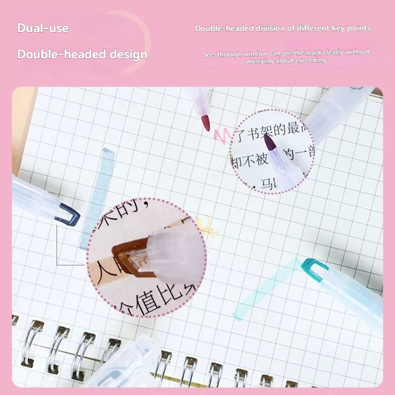 6 farver/sæt unik dobbeltspids overstregningstusch pastelfarve midtlinjemarkører markør skoleartikler