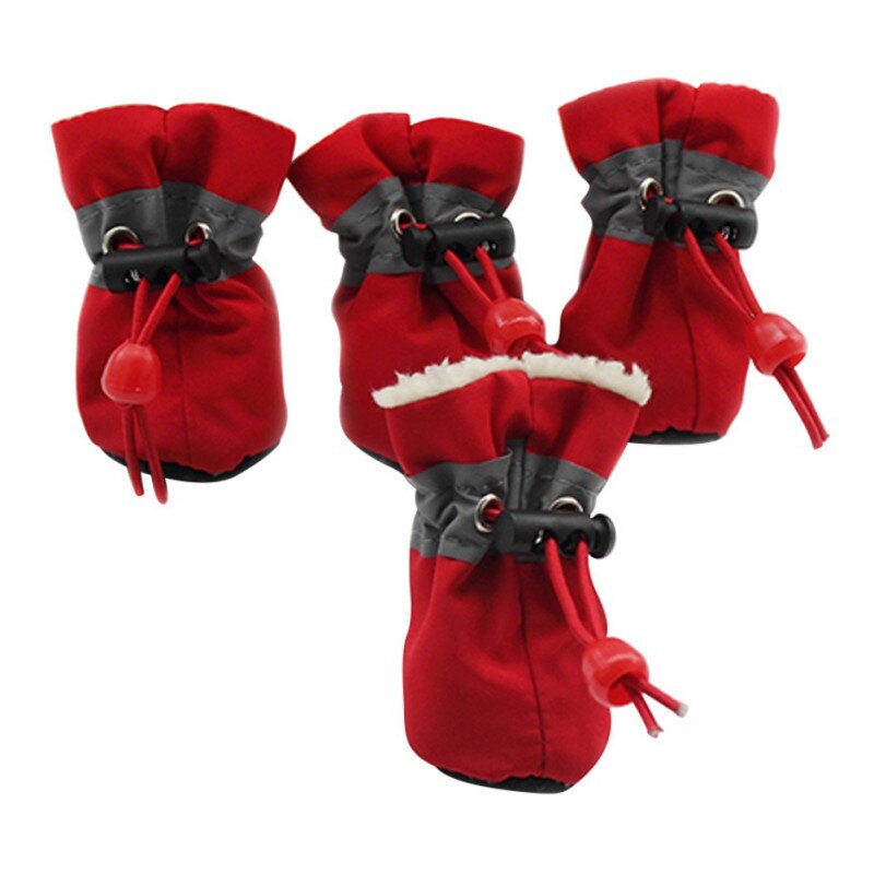 4 stuks Waterdichte Pluche Hond Schoenen Winter Anti-slip Regen Snowboots Schoenen Dikke Warme Voor Kleine Katten honden Puppy Sokken Booties: Rood / 2