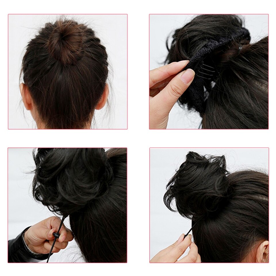 Meifan syntetisk glat hår elastisk chignon hårstykke snoretræk donut gummibånd chignon bolle klip i hår extensions