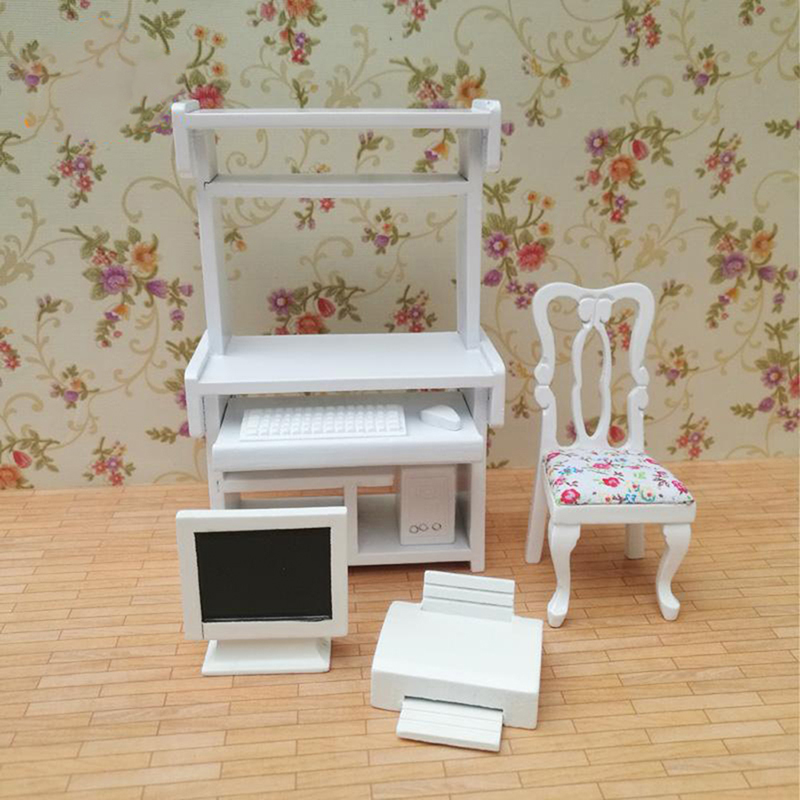 Houten 1:12 Miniatuur Poppenhuis Kleine Computer Bureau Meubels Model Accessoires Poppenhuis Simulatie Decoratie