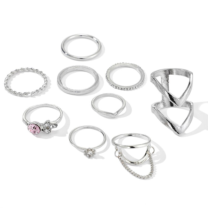 Tocona eenvoudige geometrische sterren maan zilverkleurige ringen voor vrouwen punk boho gezamenlijke vinger ringen set sieraden accessoires: 9009