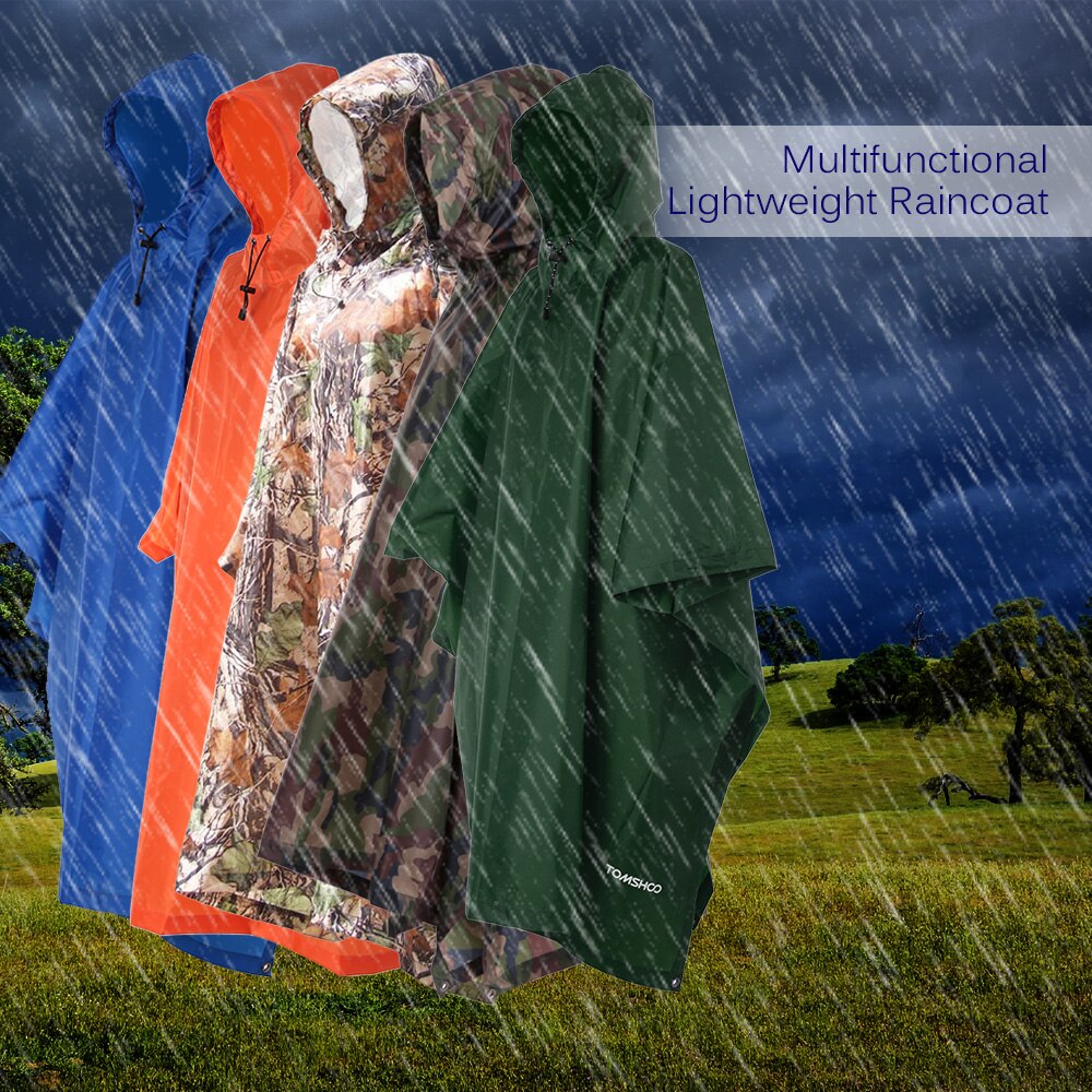 TOMSHOO-chubasquero ligero multifuncional con capucha, cubierta para lluvia, Poncho, capa de lluvia, estera para tienda de campaña al aire libre