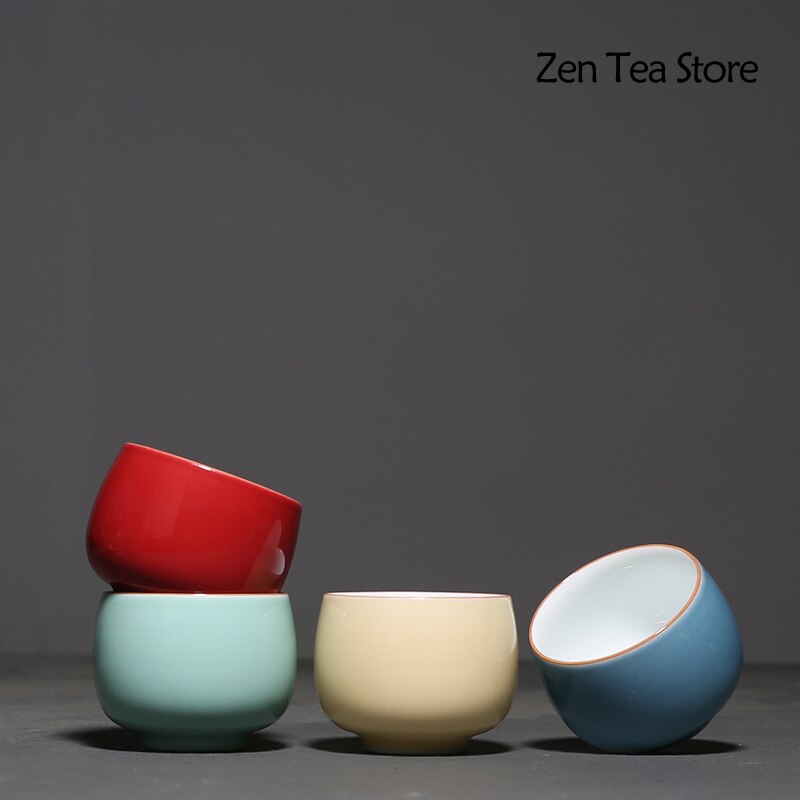 Taza de degustación de cerámica de Color sólido Simple, cuenco de té, juego de té de Kung Fu, taza de té para el hogar, taza maestra de agua, 95ml
