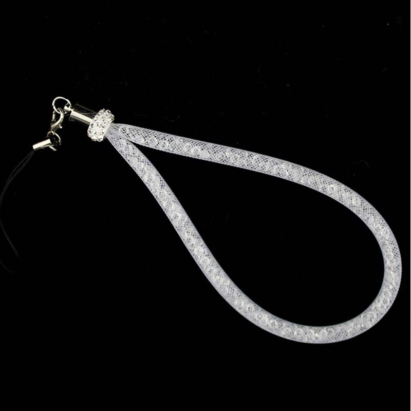 Rhinestone Visnet Lanyard Flash Boor Mobiele Telefoon Lanyard Crystal Diamond Visnet Opknoping Keten Lanyard: White