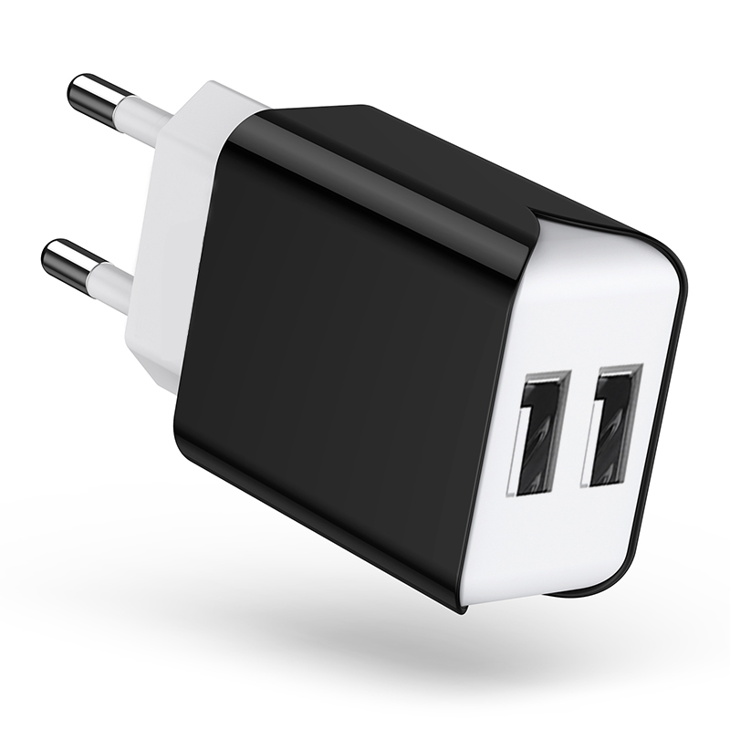 Schitec Dual USB Charger EU Plug Quick Charge 2.1A Wall Charger Max Mobile Phone Charging Mini Adapter Travel Charger for iPhone: EU Plug 5V2.1A Black