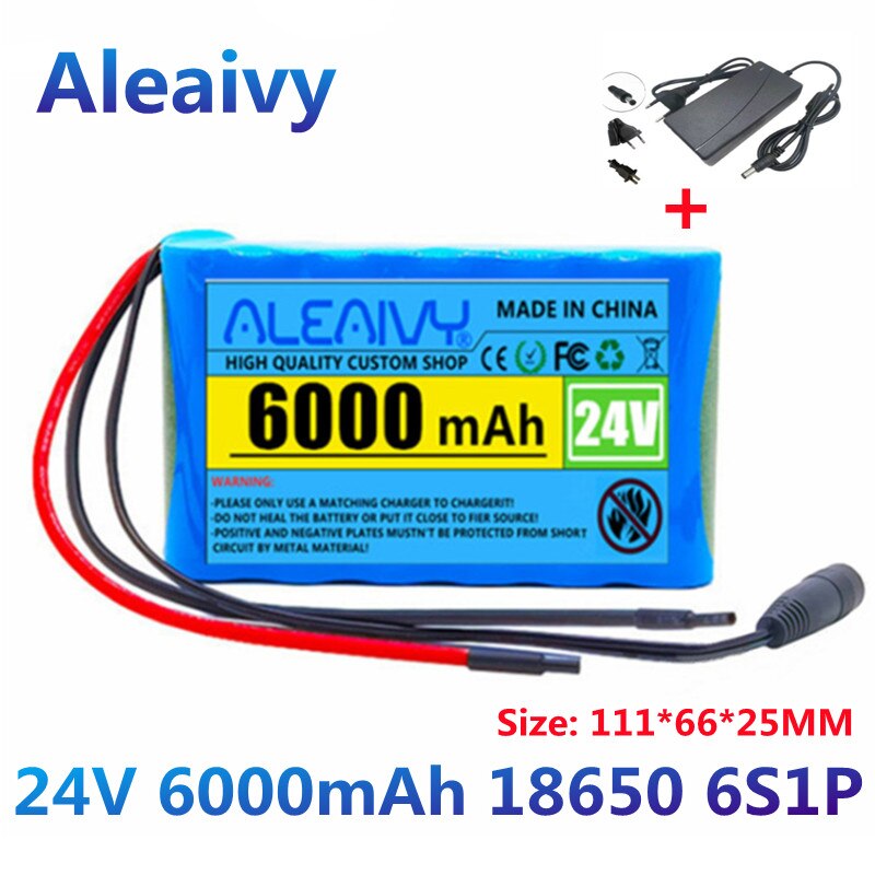 24V 6Ah 25.2V 6S1P 18650 Li-Ion battery pack lithium batteries for electric motor bicycle ebike sccooter toys drill with BMS