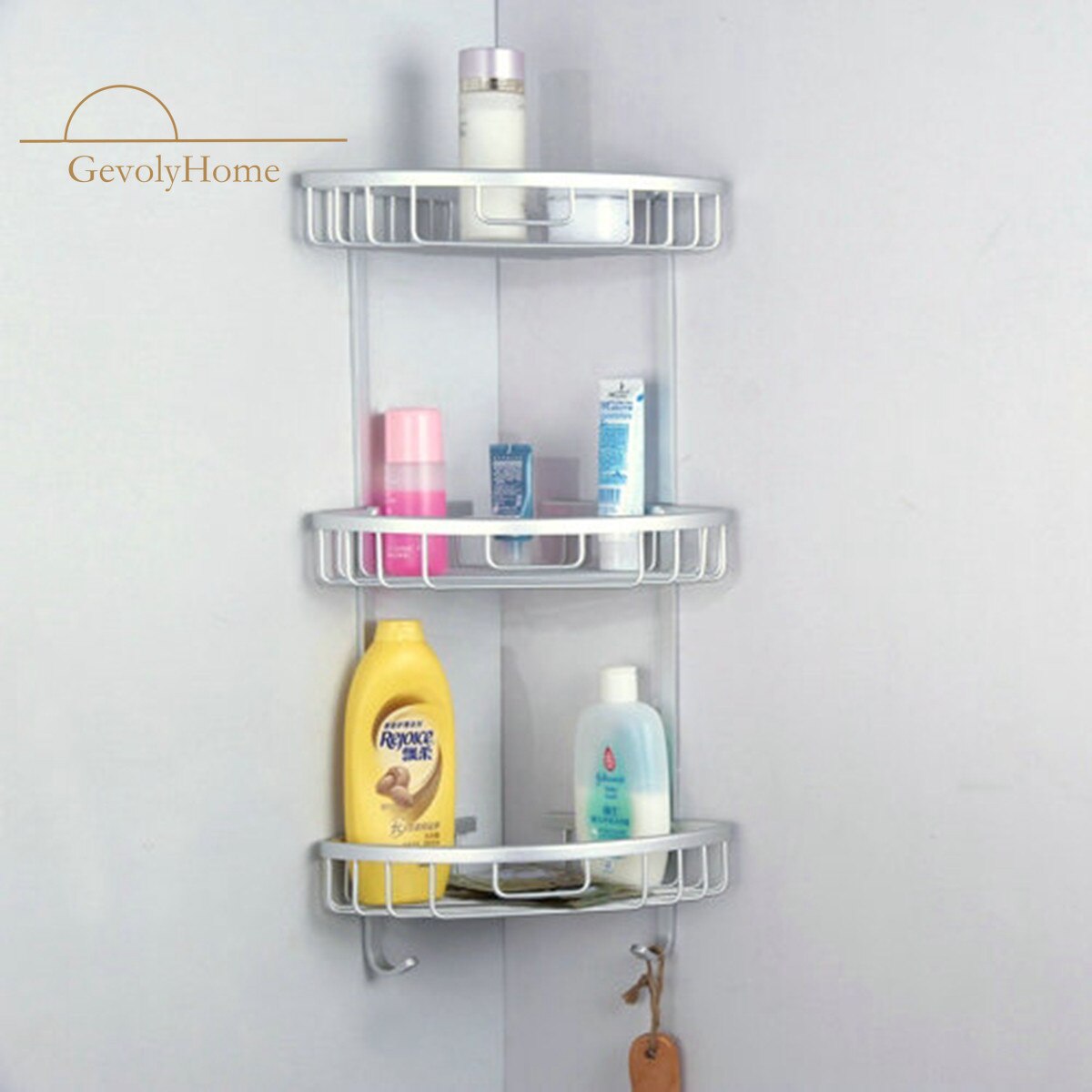 1/2/3 Layers Triangular Corner Organize Rack Shelves Basket Hanger Shampoo Organizer Shower Bathroom Shelf Kitchen: 3 Layers Silver