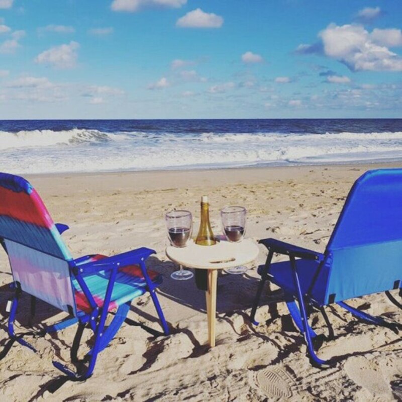 Outdoor Portable Wine Table with Foldable Round Desktop Mini Wooden Picnic Table Easy to Carry SMR88