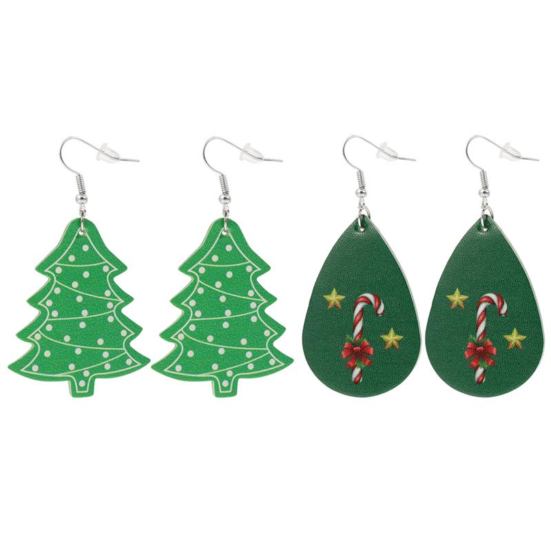 2 Pairs Kerst Thema Vrouw Oorbel Modieuze Legering Kerstboom Oorbellen Cartoon Bell Kerstman Stud Oorbellen: Style 15