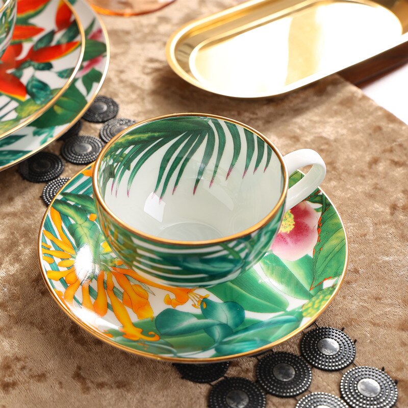 Platos de cerámica de la selva tropical, vajilla de superior, juego de platos para servir, cuencos decorativos para decoración del hogar, bandeja de baratijas: cup