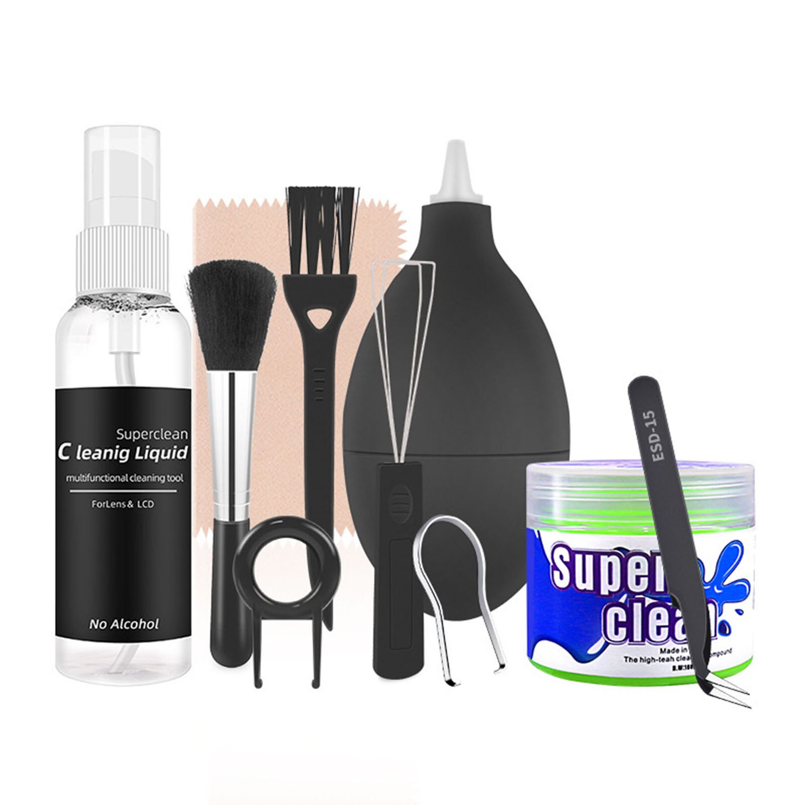 50ML 10PCS Cleaning Liquid Set Mechanical Keyboard Cleaning Kit Computer Cleaning Notebook Cleaning Tool Disassembly Key Puller: Default Title