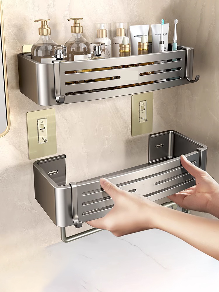 Estante de baño sin perforación, organizadores colgantes, toallero, estantes de almacenamiento de artículos de tocador, soporte organizador para champú para Baño