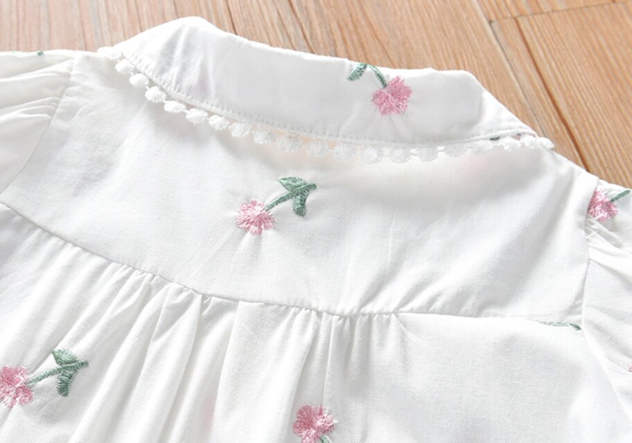 Leuke Meisjes Shirts Lente Zomer Kinderkleding Baby Meisje Bloem Borduren Zoete Korte Mouw Blouse Tops Kids