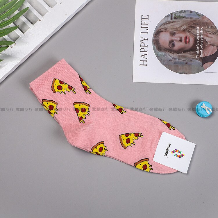 Nourriture femmes chaussette dessin animé femme chaussettes femmes décontracté coton Sox filles automne hiver à la hambourg frites Pizza Skarpetki: 4