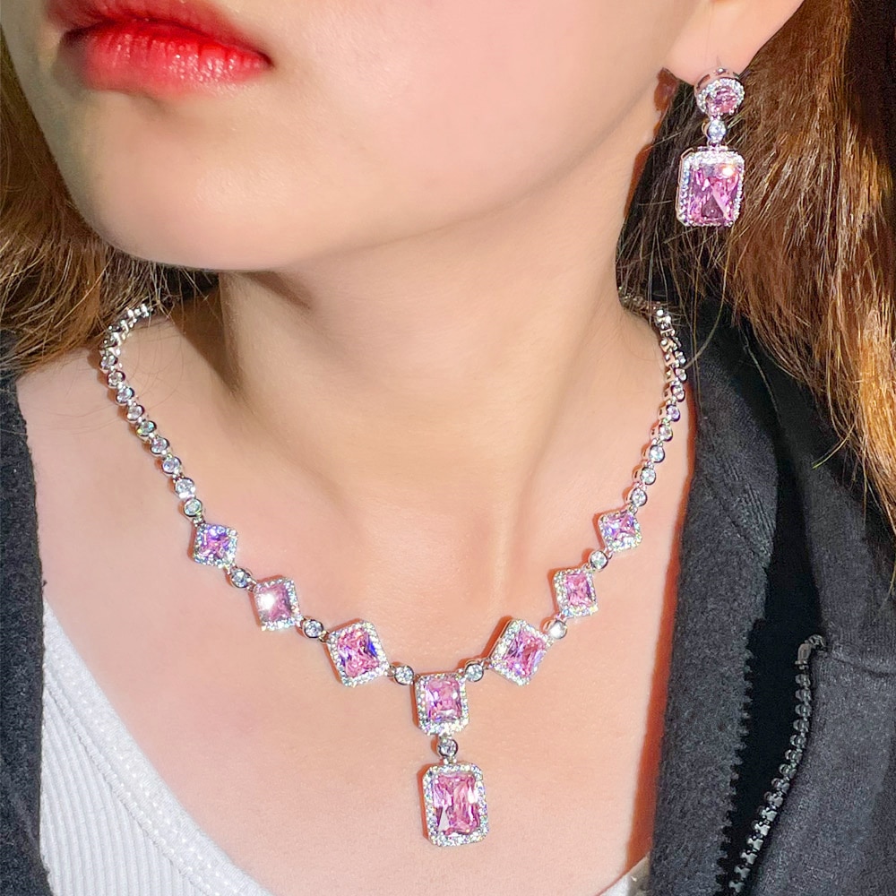 Cwwzircons White Cubic Zirkoon Verharde Bruiloft Bruids Ketting En Oorbellen Sets Sieraden Voor Vrouwen Party Dress Accessoires T626