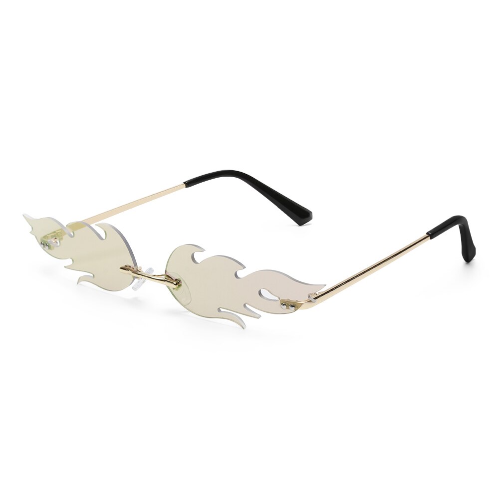 Zonnebril streetwear vleermuisvorm zonnebril dames randloos true film lens  uv400 heren retro vuur vlam: 04