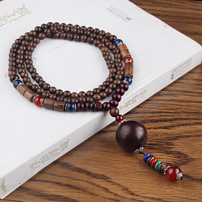 Collier unisexe fait à la main, bouddhiste du népal, pendentif de perles en bois de Mala, collier ethnique corne de poisson, Long bijoux pour hommes et femmes: 14