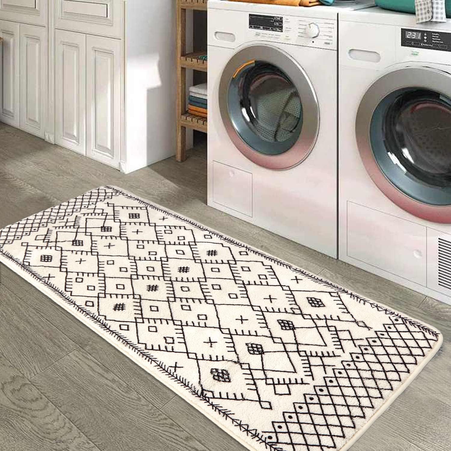 Badkleed Boho Lange Badmat Antislip Marokkaanse Geometrische Boerderij Badkleed Zacht Fluwelen Machine Wasbare Vloermatten