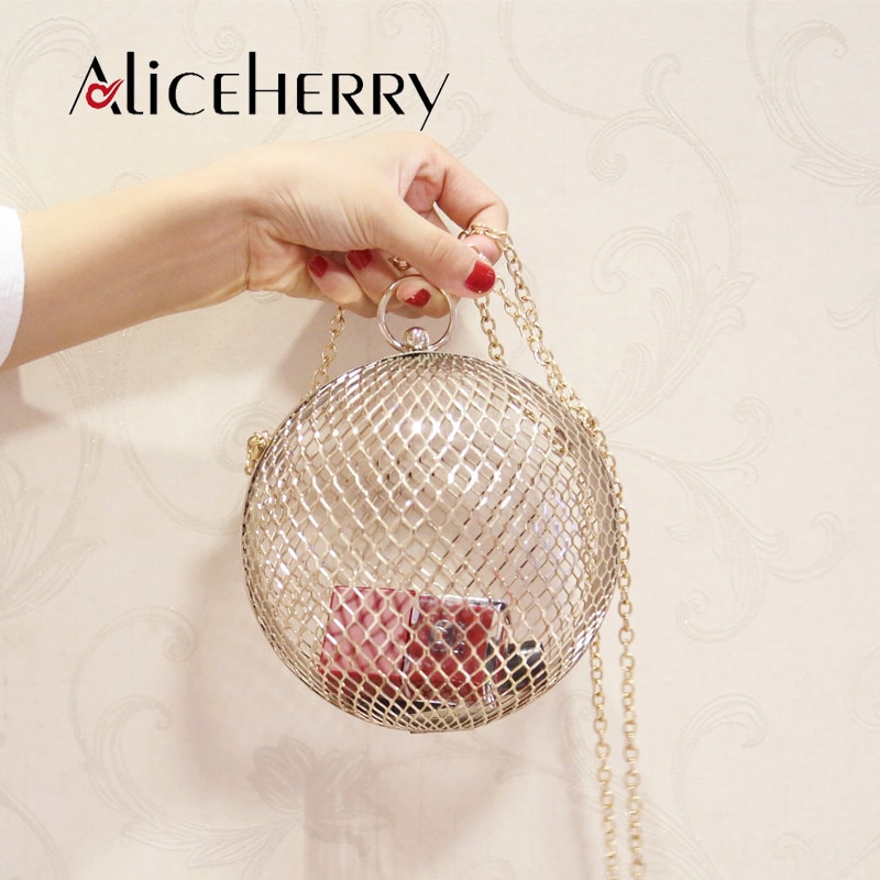 Luxury Handbags Metal Clutch Evening Bags Tassel Chain Party Cross Body Bag Women Round Hollow Out Make Up Clutch Purse