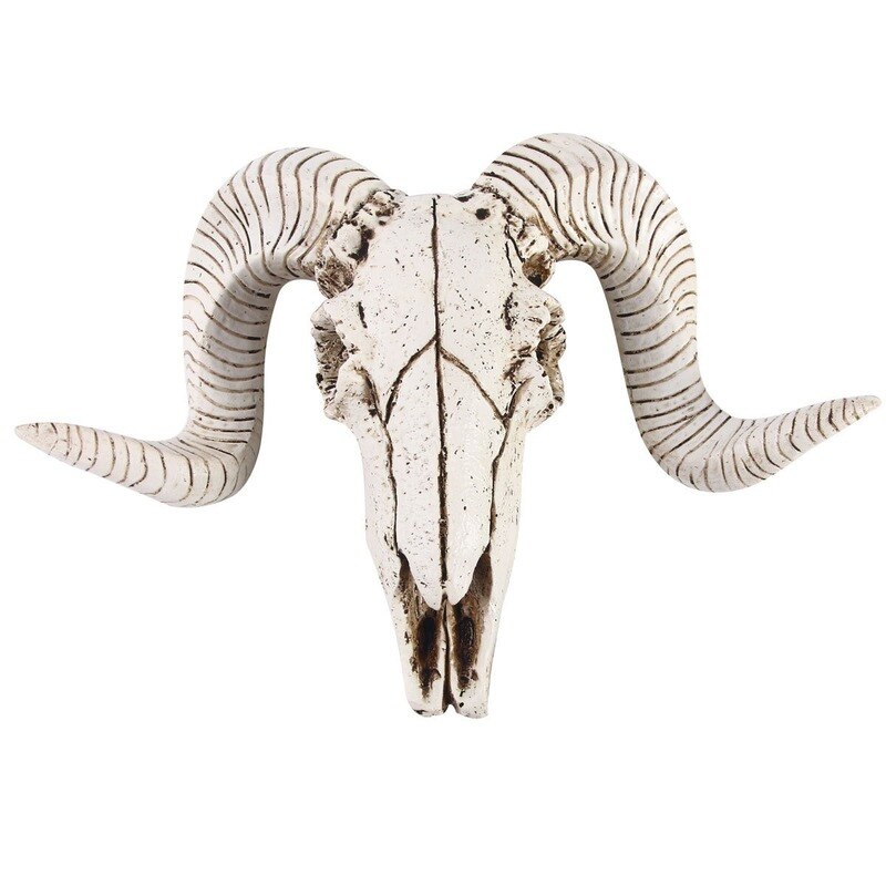 3D Horns Skull Ornament Resin Skull Retro Wall Hanging Crafts Home Office Decor Animal Skull Home Decoration