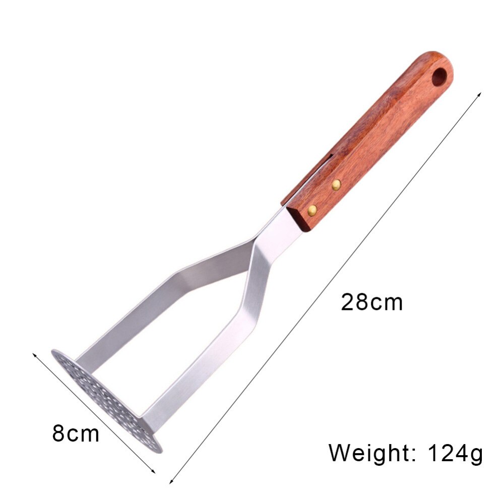 Trituradora de patatas de acero inoxidable de alta resistencia, con mango de madera para puré de patatas, verduras y frutas cremosas