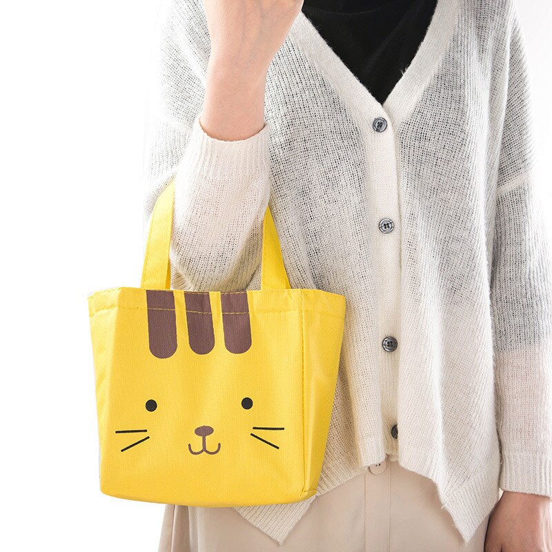 Want Go Portable Canvas Cooler Thermal Bag Sweet Cartoon Insulated Bag Travel Lunch Box Outdoor Picnic Packet Food Storage: yellow