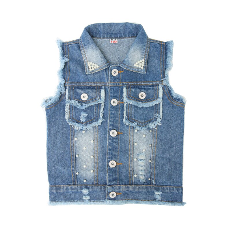 Chaleco vaquero para niñas, ropa sin mangas con una hilera de botones, para primavera y otoño