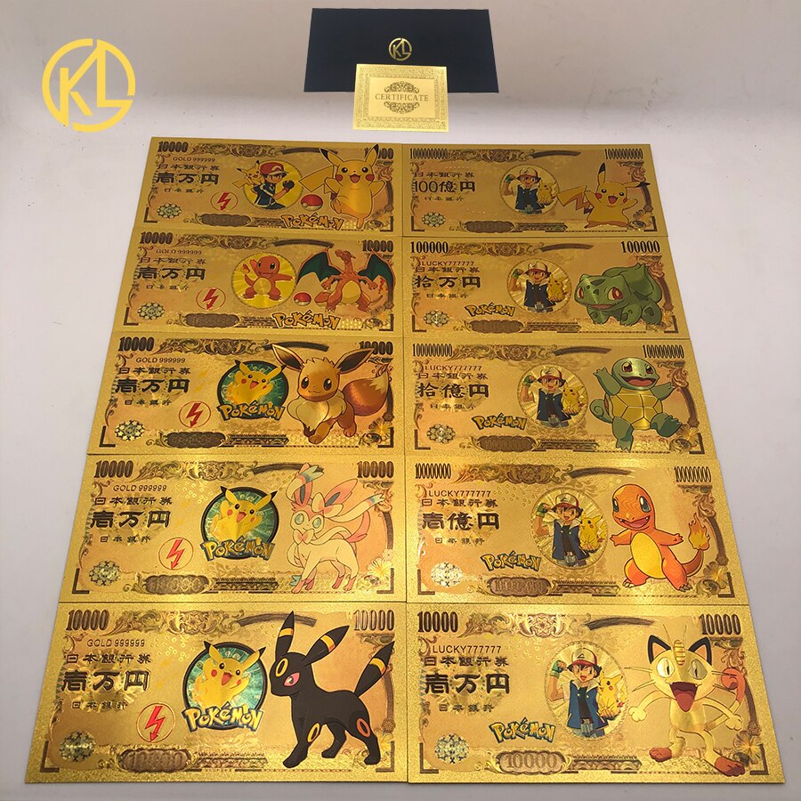 10 st/lot 10 typer japansk anime söta djur guldsedlar för samling souvenirsedlar: Klar