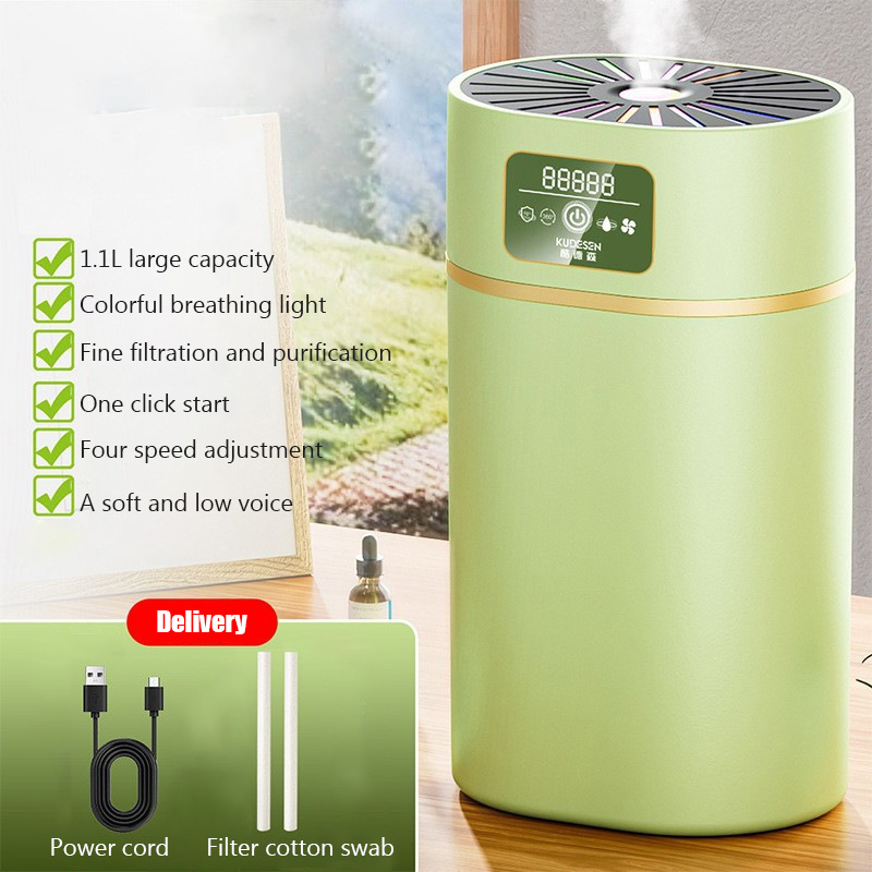 Humidificador de aire de 1,1l, difusor de Aroma de gran capacidad, luz ambiental colorida, humidificador de fragancia, pulverizador de niebla fría para el hogar y la Oficina: Verde claro