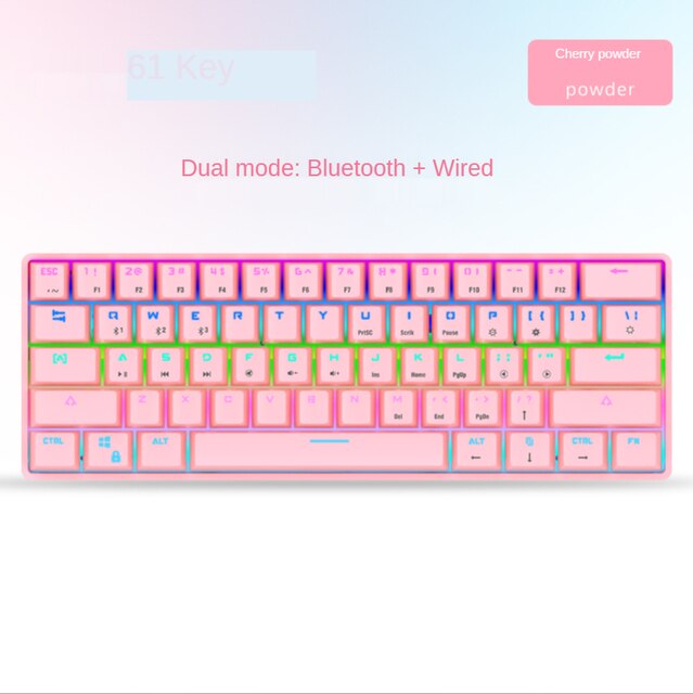 RGB Gaming Mechanical Keyboard Wired 61 Key Small Game Keyboard LED Backlight Red Blue Switch For Gamer Laptop PC Computer: pink