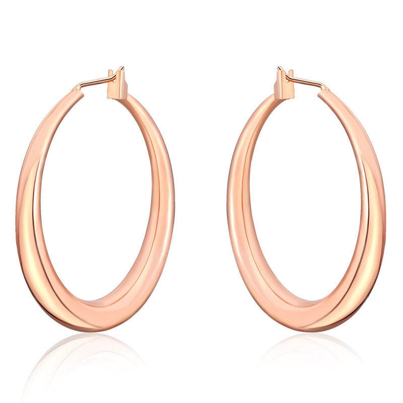 Rose Gold plated Thick Round Creole Hoop Earrings Classic Piercing Women Casual Sporty Engagement party Jewelry