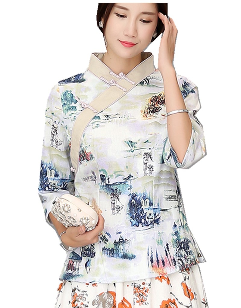 Shanghai Verhaal Chinese Traditionele Zomer Top Vintage Vrouwen Blend Linnen Blouse Shirt Chinese Blouses Voor Lady Hanfu Tops
