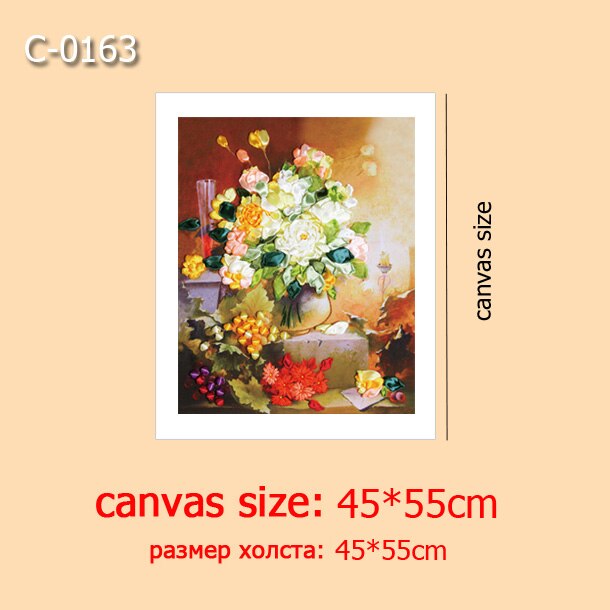 DIY Borduurwerk Kit, Lint Borduren, Naaien handwerken, Kruissteek, 3D Canvas Schilderij, Bloem, rose, Woonkamer Decor: C-0163 / have painting
