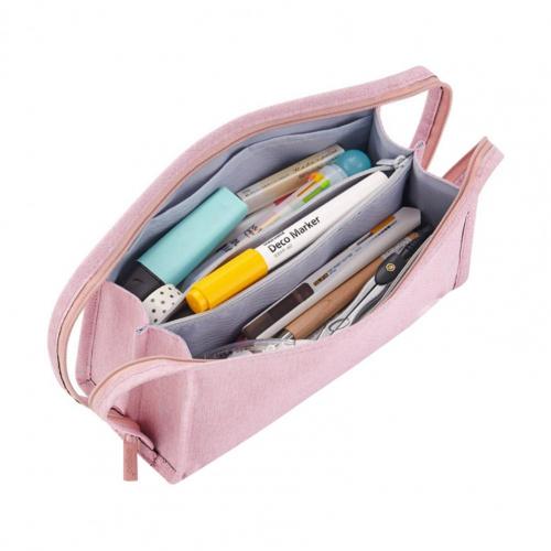 Large Capacity Pencil Case Double Handle Canvas Pencil Bag Storage Box School Stationery Organizer Pencil Storage Pouch Bag: Pink