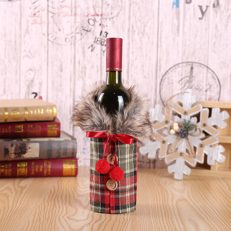 Jul vinflaske dækning strik vinflaske taske emballage flaske sag dekorationer til hjem år jul dekoration: Rød
