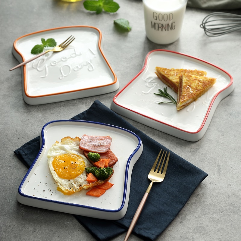 Plato de cerámica con forma de tostada para desayuno, bandeja para aperitivos, ensaladas y frutas, vajilla para el hogar, Bandeja de postres de cerámica