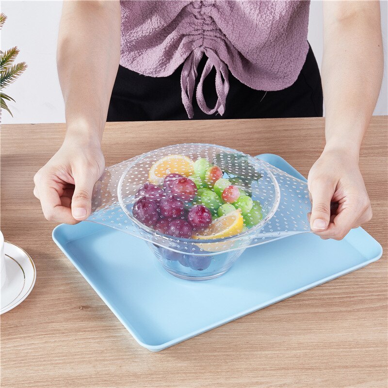 4Pcs/lot Reusable Silicone Wrap Seal Food Fresh Keeping Wrap Lid Cover Stretch Miracle Wrap Lids