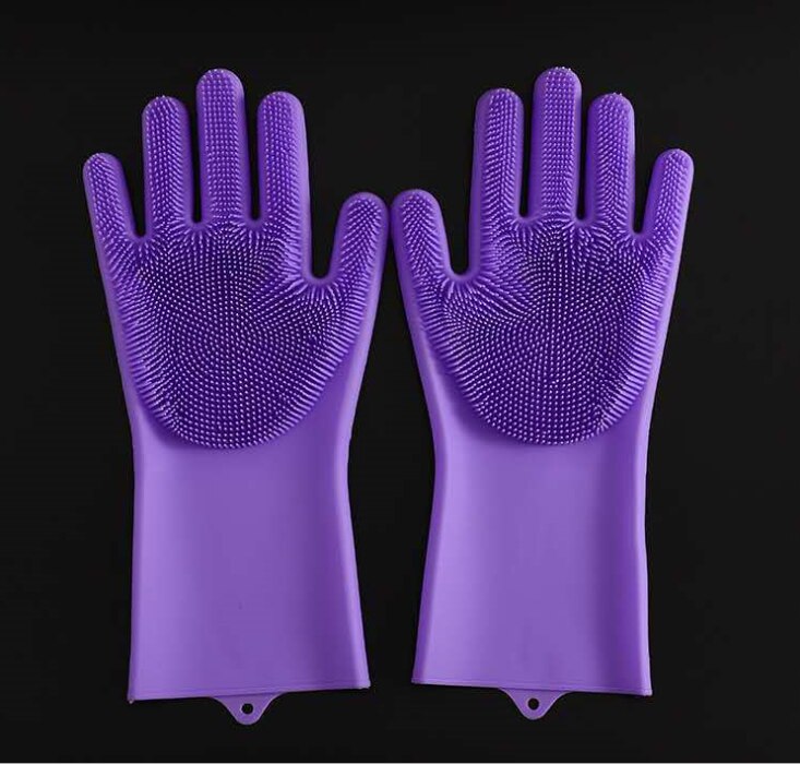Silikone rengøringshandsker multifunktion magisk silikone opvaskemiddel handsker silikone handske køkkenudstyr: Lilla