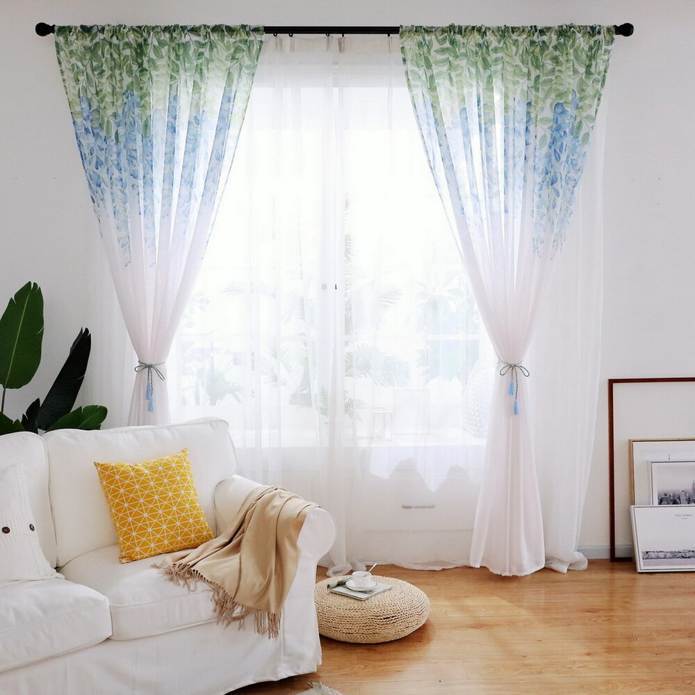 Tulle Curtain Printed Modern Flower Separated Tulle Living Room Bedroom Kitchen Draped Panel Transparent Home: Red / 100x270cm