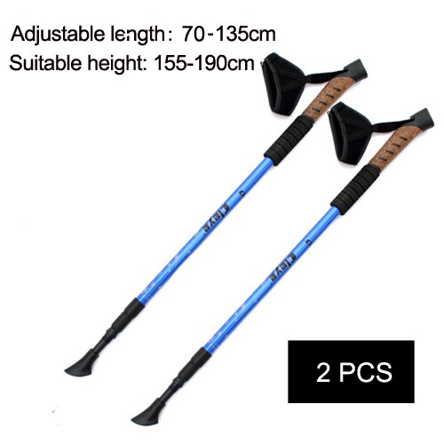 1/ 2 stk stavgangstaver teleskopiske stafettpinner trekkingstaver ultra turstaver med gummispisser justerbare bånd: 2 stk blå