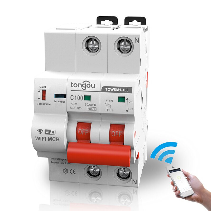 2P WiFi Intelligent Circuit Breaker Air Switch Automatic Switch Overload Short Circuit Protector Household Power Switch