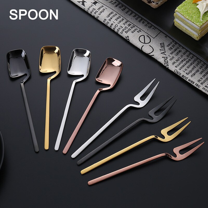 4 Pcs Stainless Steel Coffee Spoon Dessert Fork Long Handle Hanging Wall for Dessert Pizza Cake Steak P7Ding