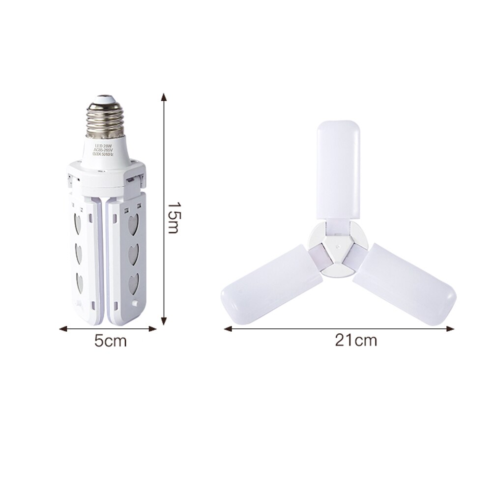 E27 Deformable LED Garage Light Bulb 3/4 Blades Foldable Adjustable Angle Ceiling Light Home Warehouse Bright Lighting Lamp: 3 Leaf Light 