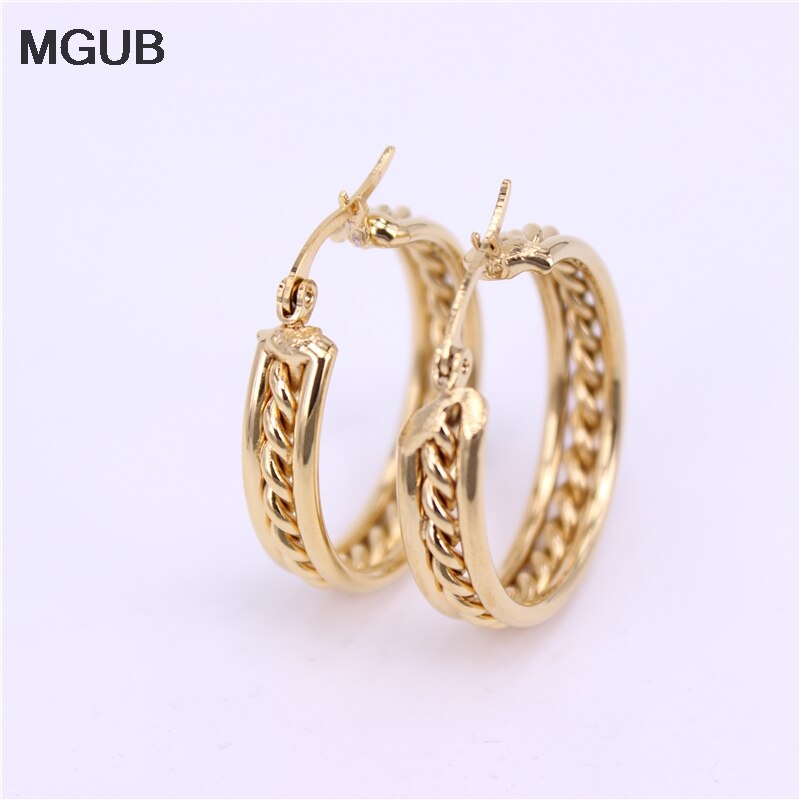 MGUB acier inoxydable tresse boucle d'oreille couleur or 6mm large accessoires pour femmes 30mm taille Discount LH517