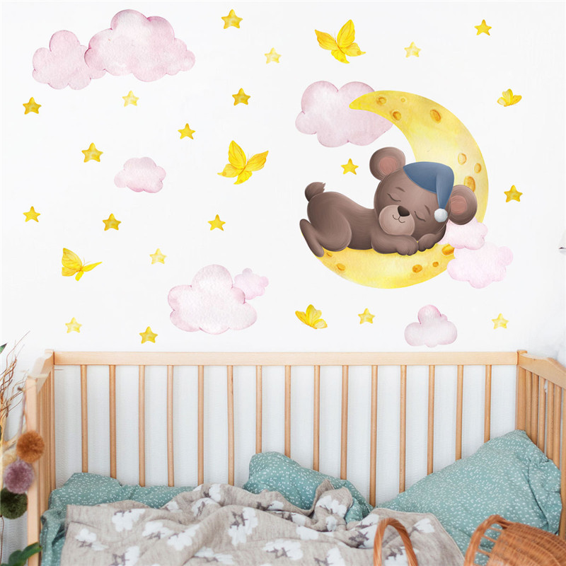 Tofok Cartoon Bear Clouds Wall Stickers Home DIY Wallpaper Decor for Children Nursery Room Wall Decorations Cartoon Decals