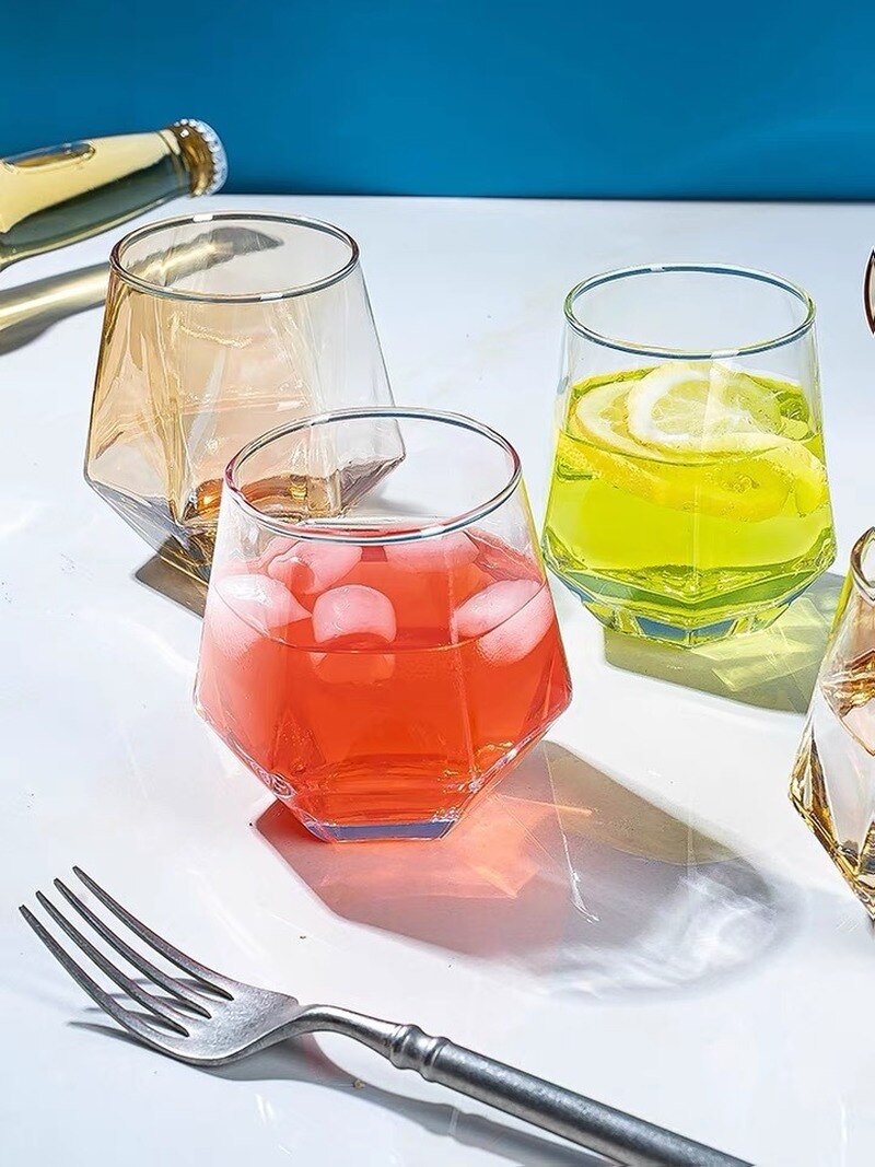 1PCS Glass Hexagonal Geometric Drinking Glass Water Glass Wine Glass Cup Reusable Transparent Juice Beer Glass Whiskey Glass